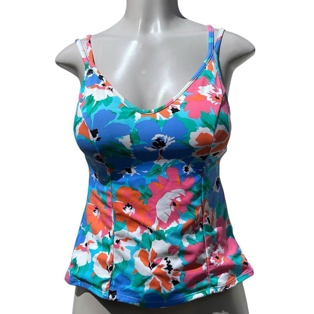 Vtg Miraclesuit Swim Tankini Top Size 8 Multicolor Pastel Floral Double Strap - Picture 2 of 15